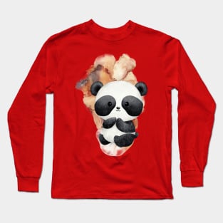 Cute Panda Paint Illustration - Adorable Panda - Kawaii Panda Long Sleeve T-Shirt